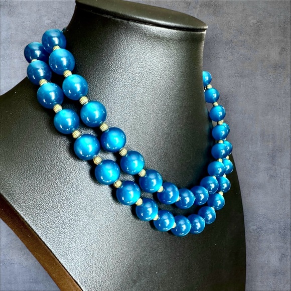 MOONGLOW Dark Blue Lucite Double-Strand Necklace, Vintage - Picture 8 of 12